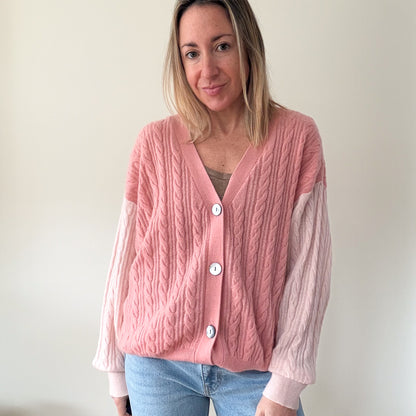 Crush Cashmere Pink Cable Knit Cashmere Cardigan - Size M