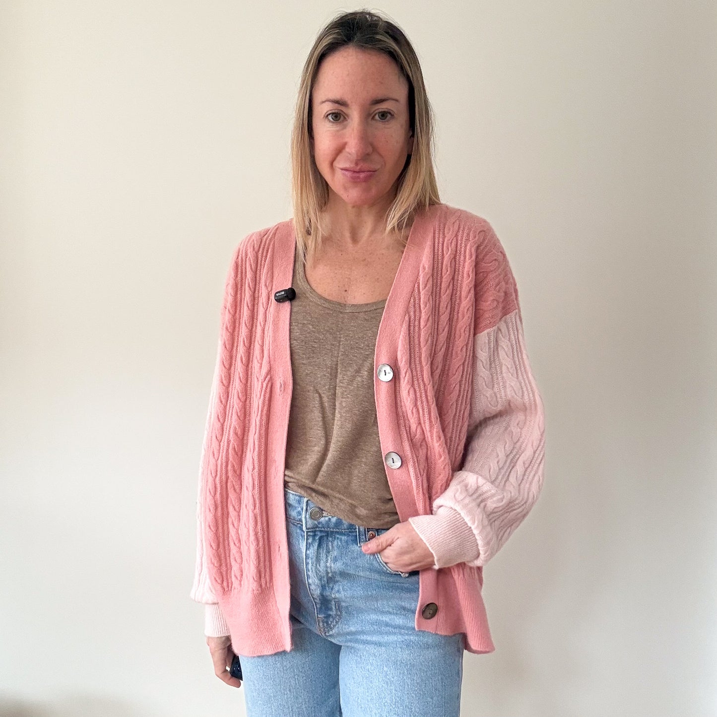 Crush Cashmere Pink Cable Knit Cashmere Cardigan - Size M