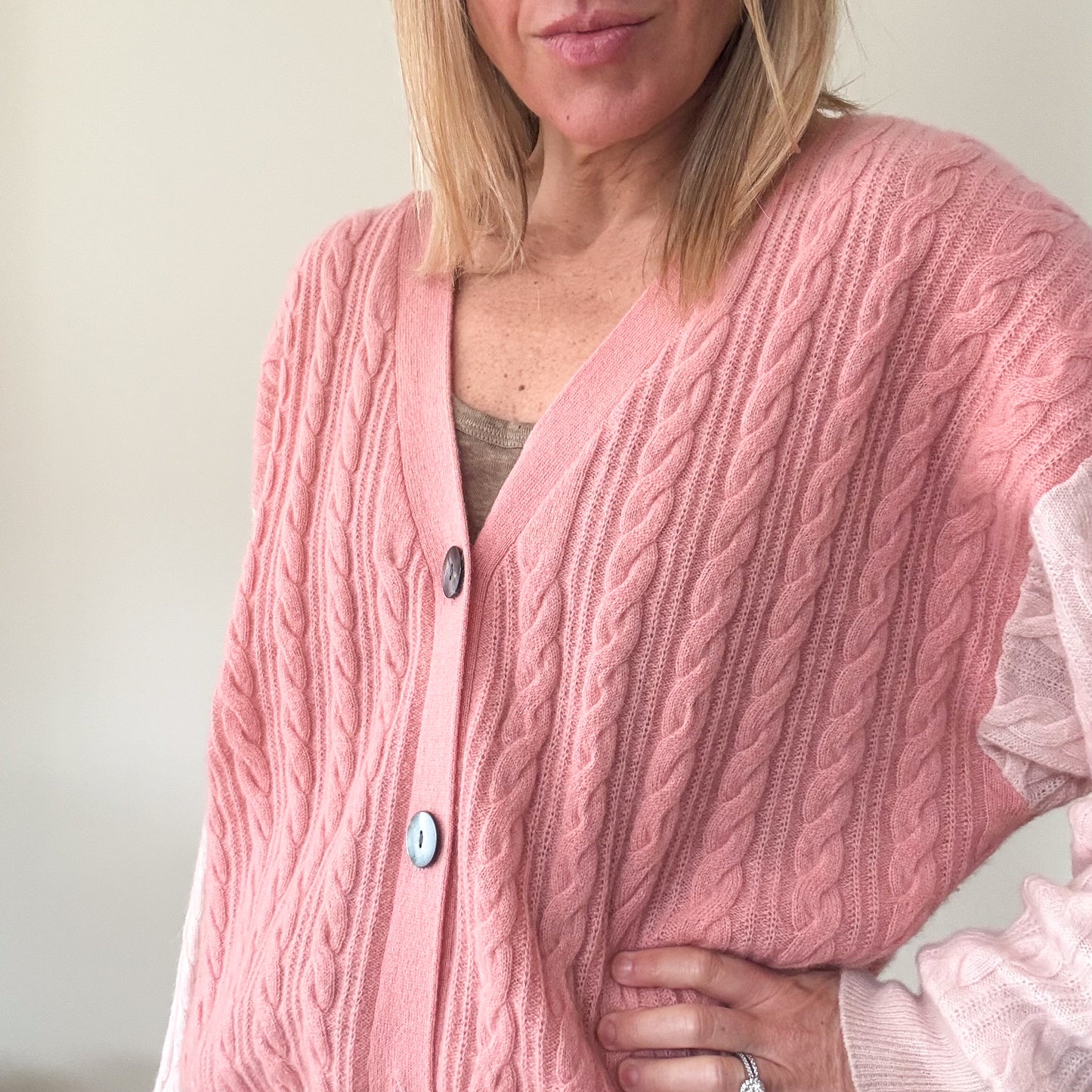 Crush Cashmere Pink Cable Knit Cashmere Cardigan - Size M