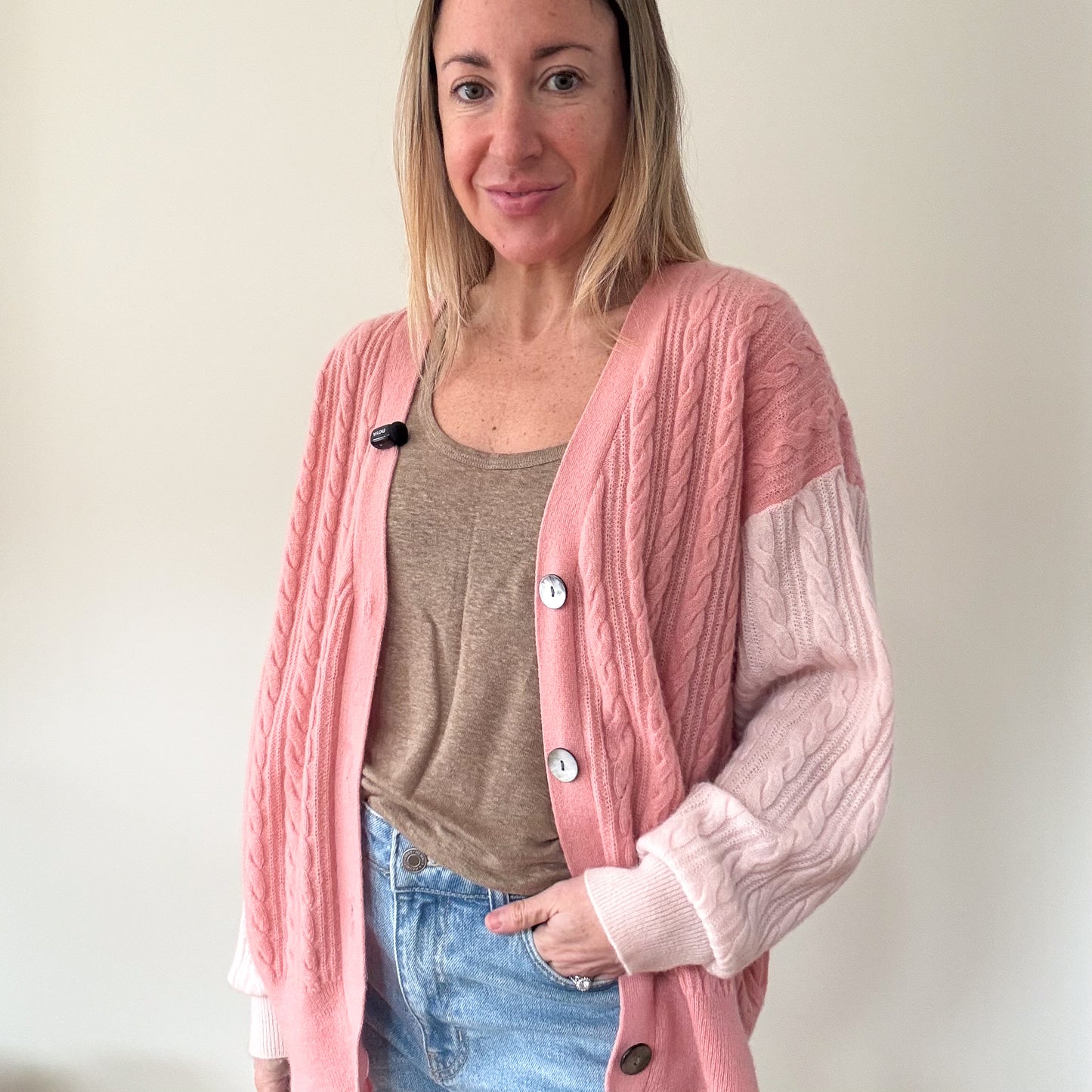 Crush Cashmere Pink Cable Knit Cashmere Cardigan - Size M