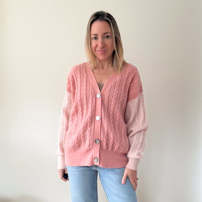 Crush Cashmere Pink Cable Knit Cashmere Cardigan - Size M