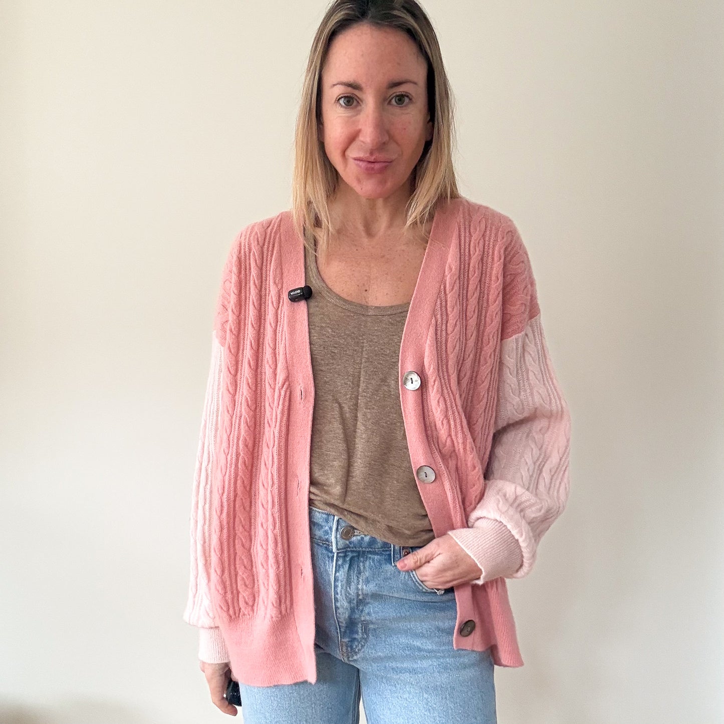 Crush Cashmere Pink Cable Knit Cashmere Cardigan - Size M