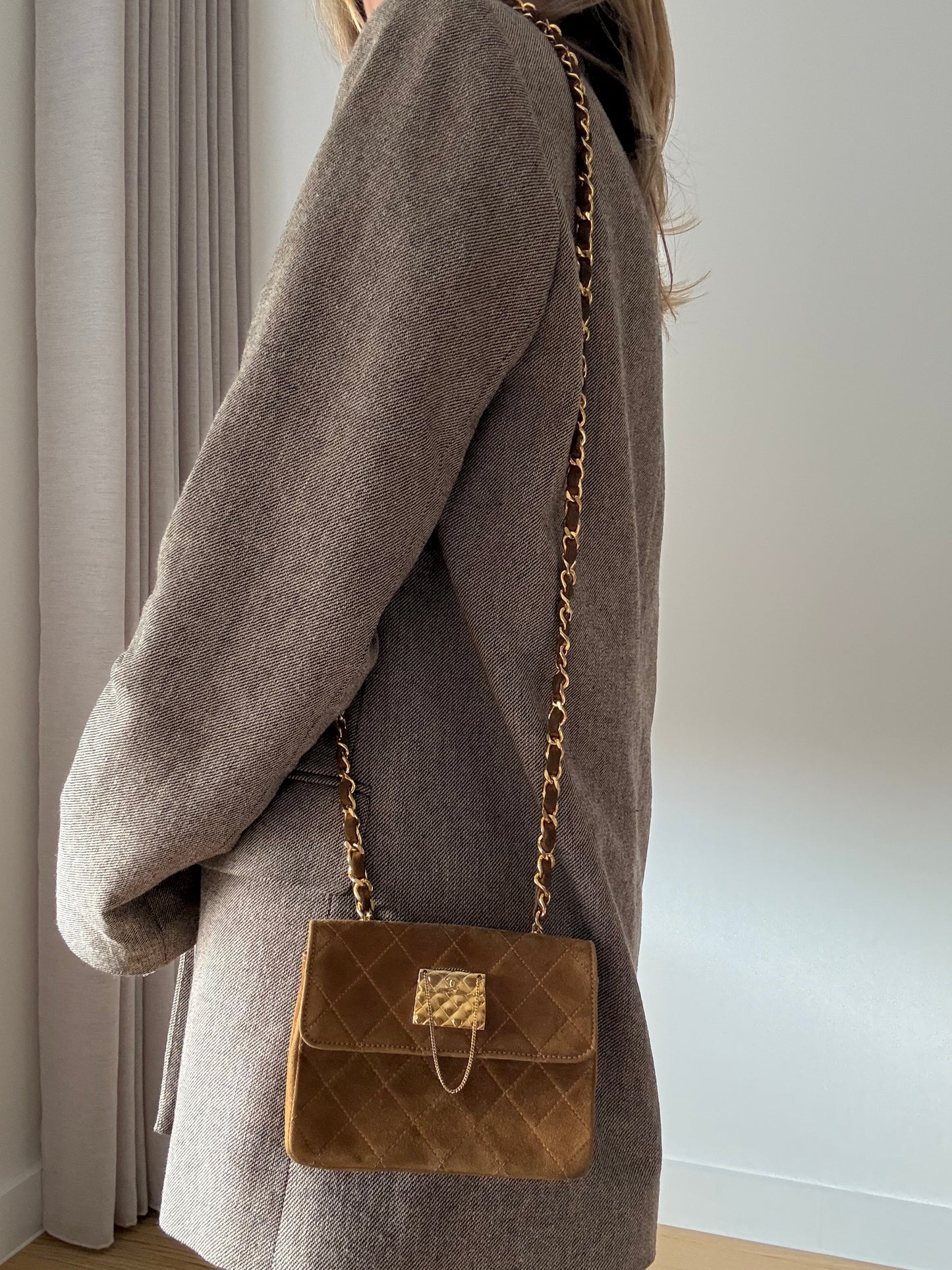 Rare Chanel Vintage Genuine Suede Chain Bag