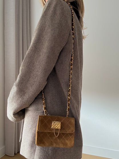 Rare Chanel Vintage Genuine Suede Chain Bag