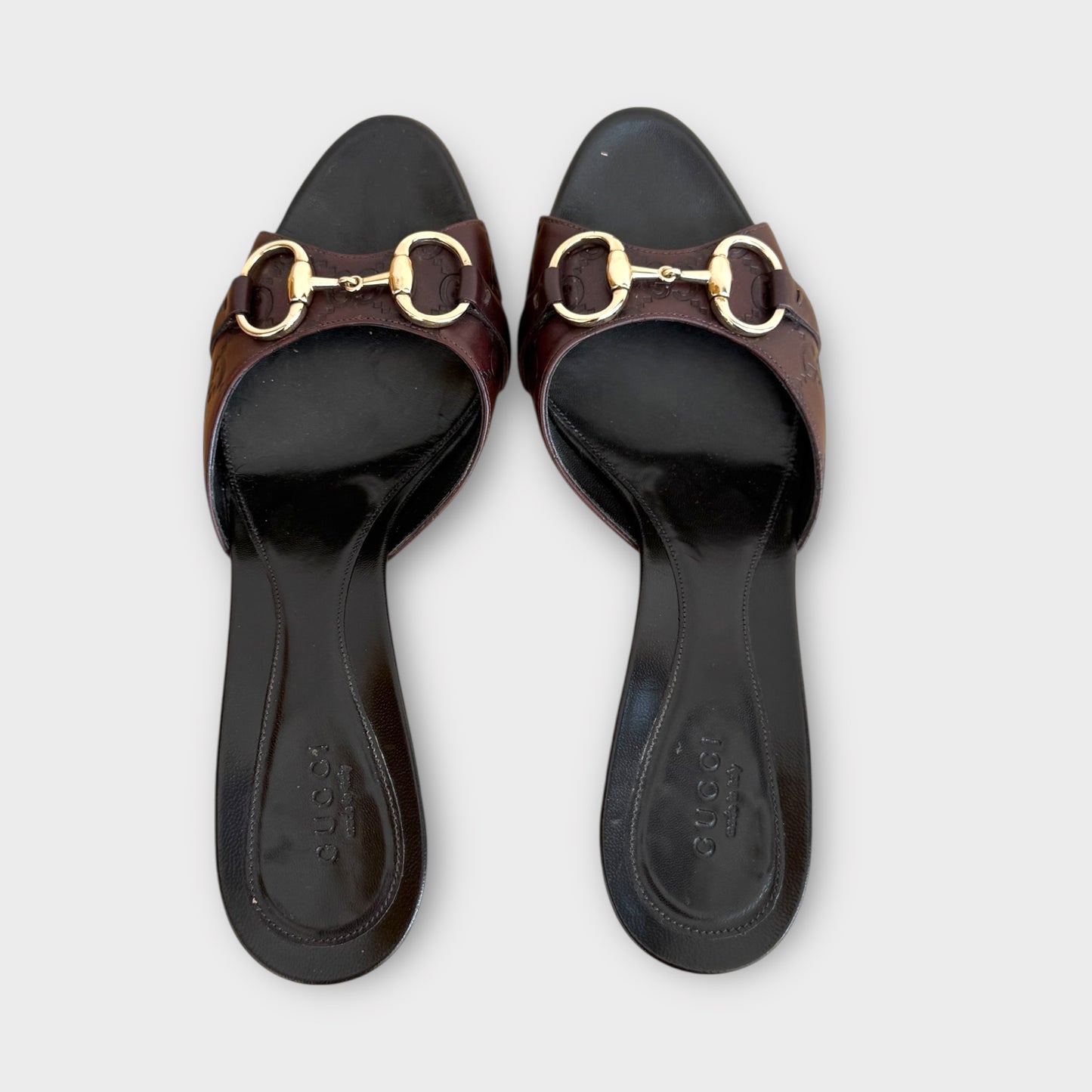 Gucci Leather Monogram Horsebit Heels - Size 38