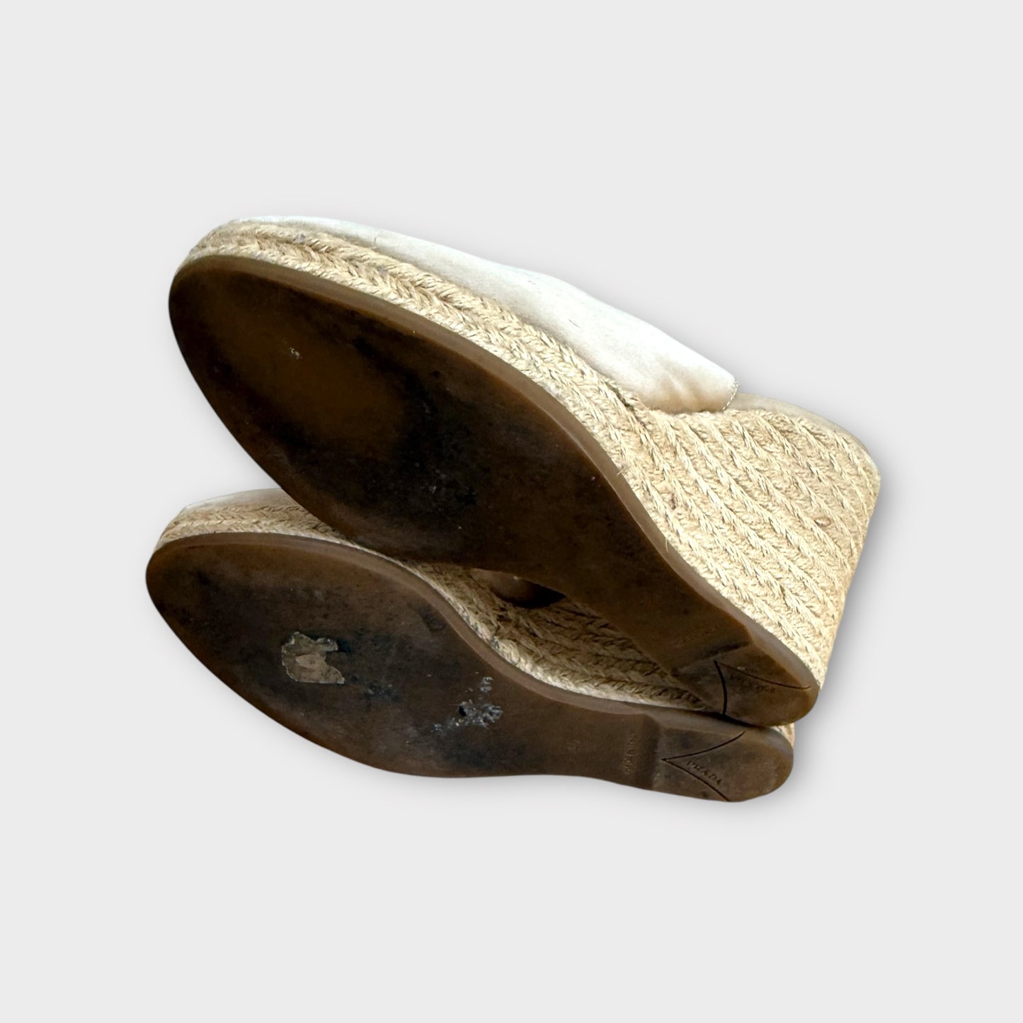 Prada Nude Satin Peep Toe Espadrille Sandal Shoe - Size 40