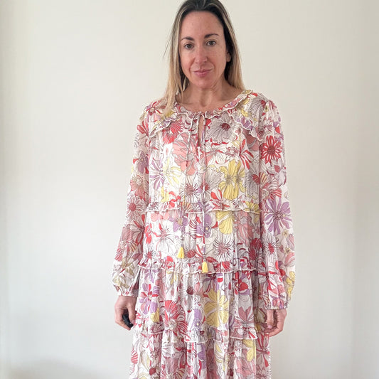 Dea Kudibal Felina Floral Silk Chiffon Dress - Size M
