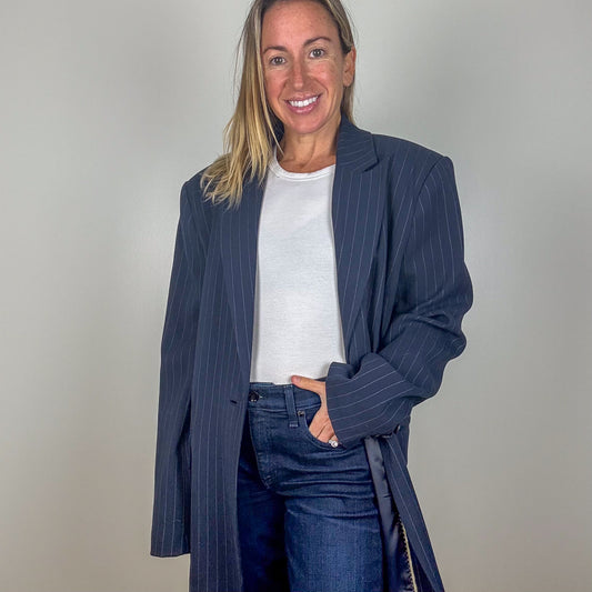 Dea Kudibal Vilettie Navy Pinstripe Oversized Blazer - Size XL