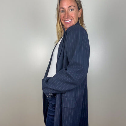 Dea Kudibal Vilettie Navy Pinstripe Oversized Blazer - Size XL