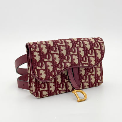 Dior Saddle Belt Bag Burgundy Oblique Jacquard Canvas