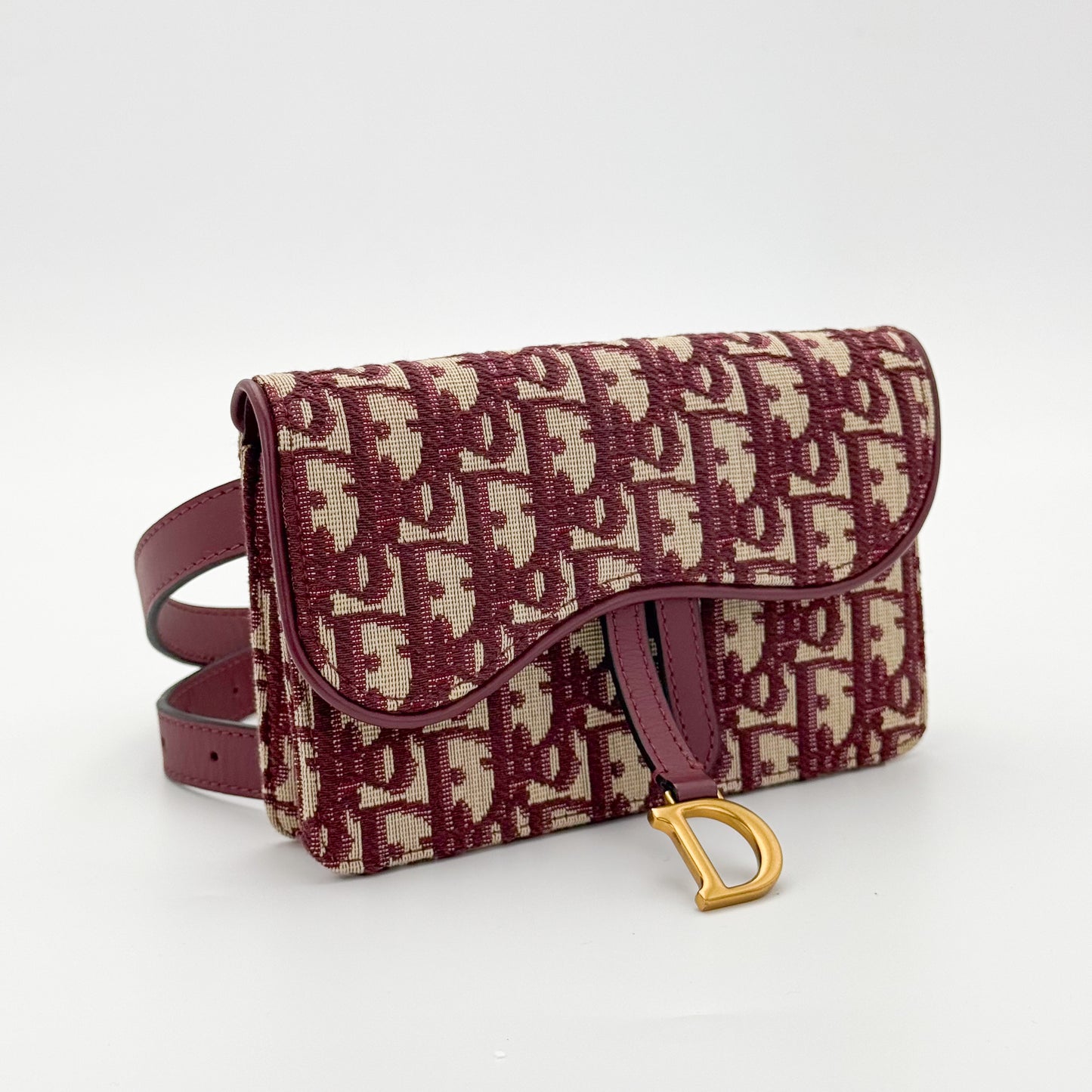 Dior Saddle Belt Bag Burgundy Oblique Jacquard Canvas