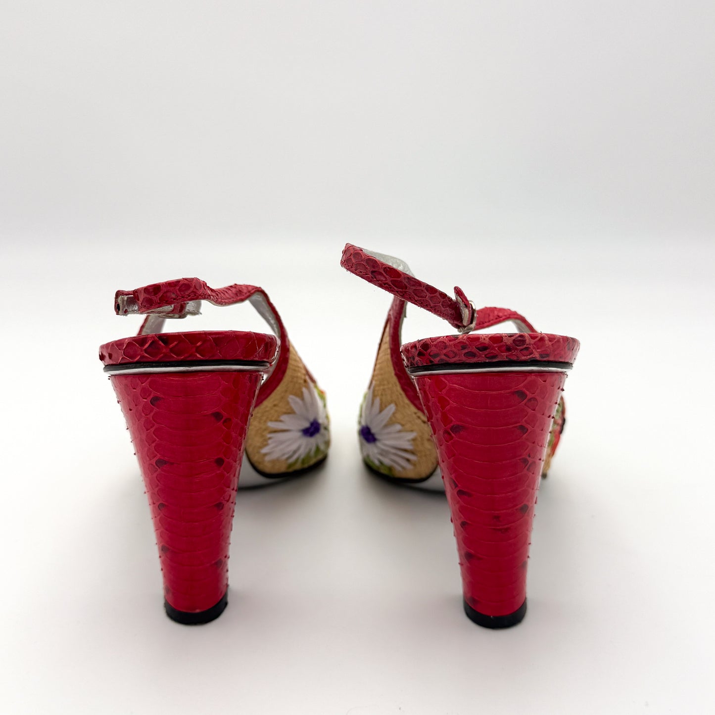 Dolce & Gabbana Embroidered Raffia Slingback Heels - Size 38