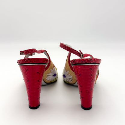 Dolce & Gabbana Embroidered Raffia Slingback Heels - Size 38