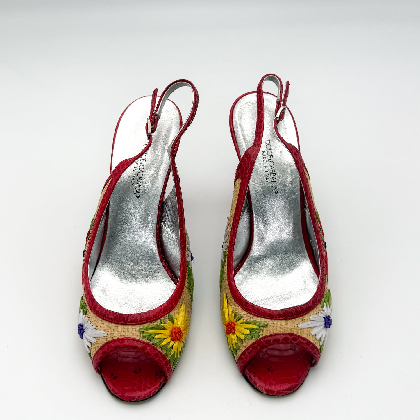 Dolce & Gabbana Embroidered Raffia Slingback Heels - Size 38