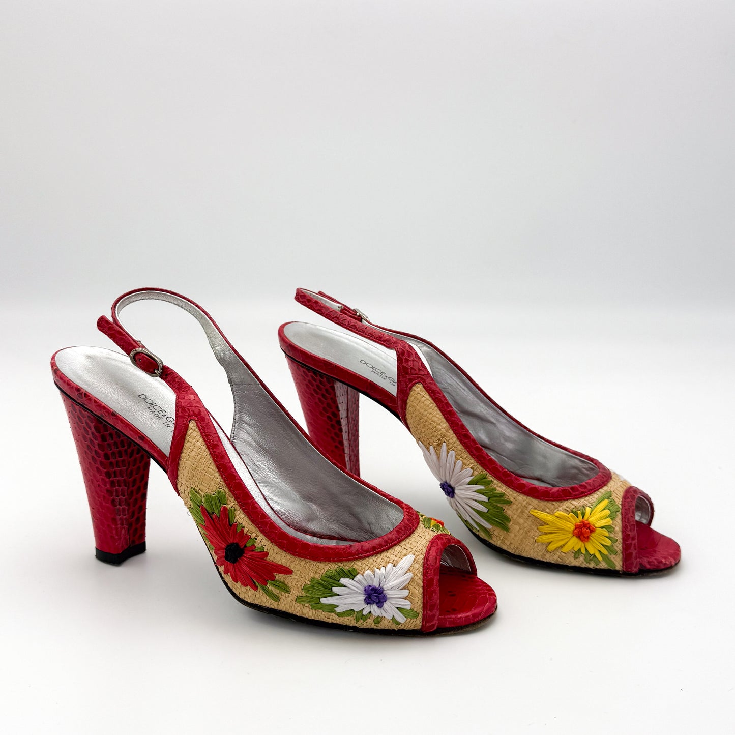 Dolce & Gabbana Embroidered Raffia Slingback Heels - Size 38