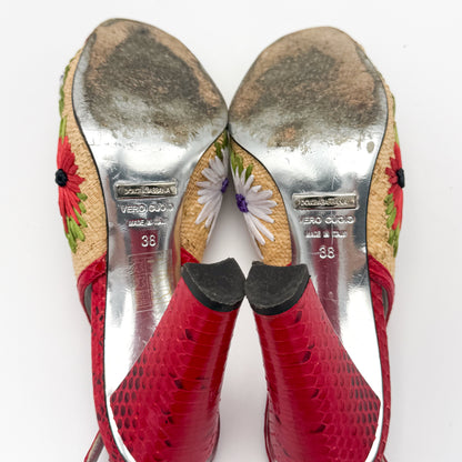 Dolce & Gabbana Embroidered Raffia Slingback Heels - Size 38