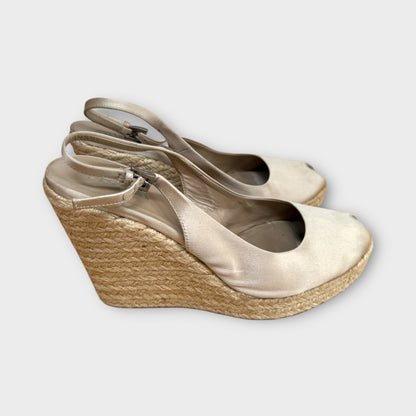 Prada Nude Satin Peep Toe Espadrille Sandal Shoe - Size 40