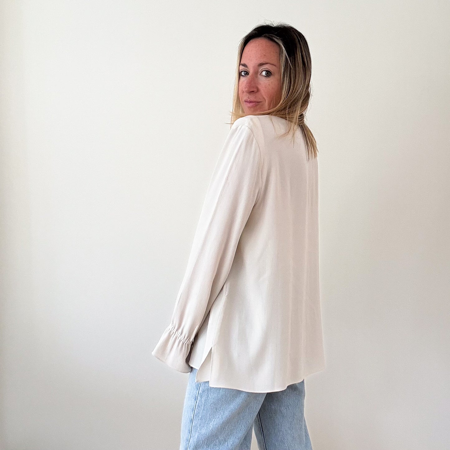 Eileen Fisher Off-White Silk Blouse - Size S