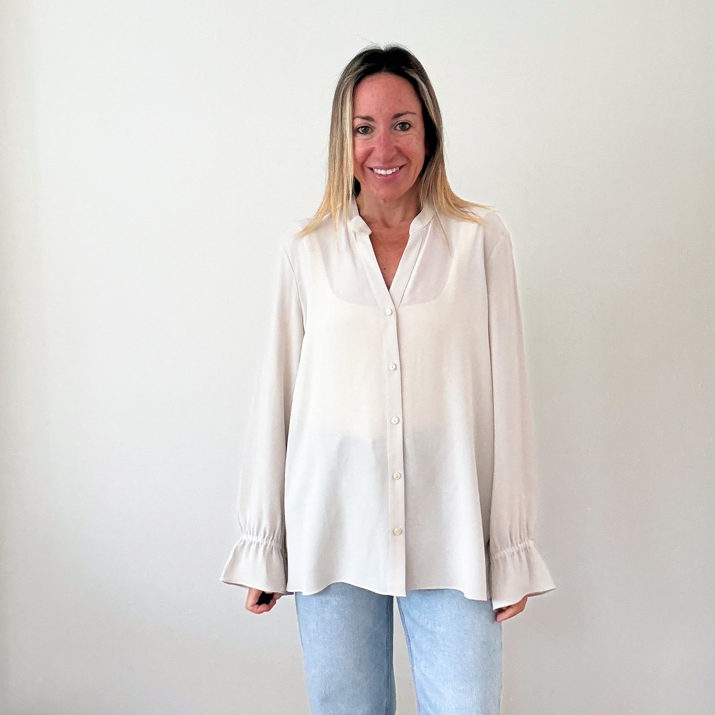 Eileen Fisher Off-White Silk Blouse - Size S