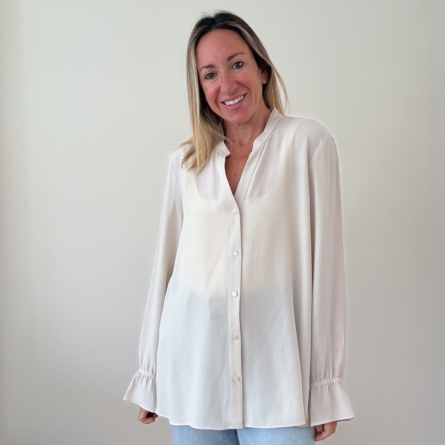 Eileen Fisher Off-White Silk Blouse - Size S