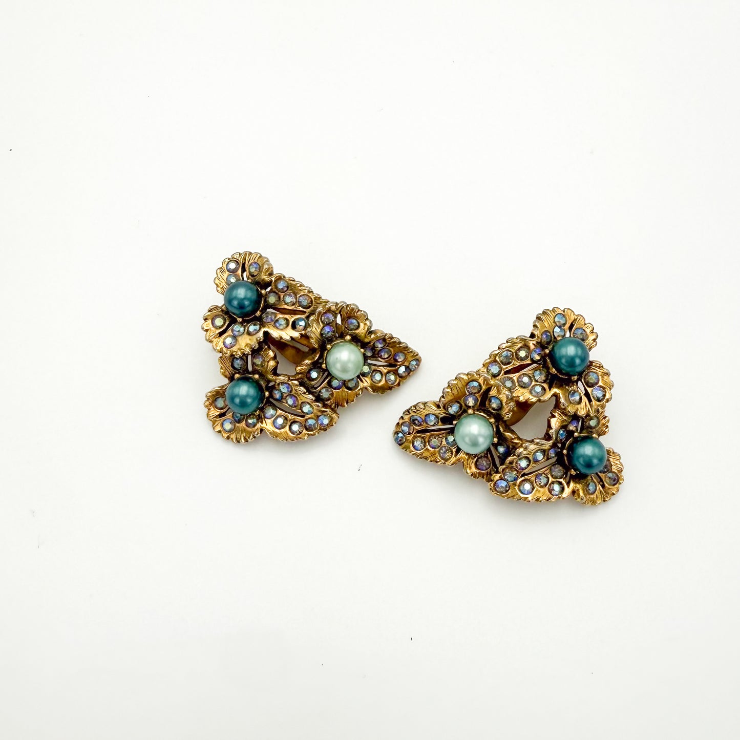 Vintage Elsa Schiaparelli 1950s Rhinestone & Faux Pearl Clip-On Earrings