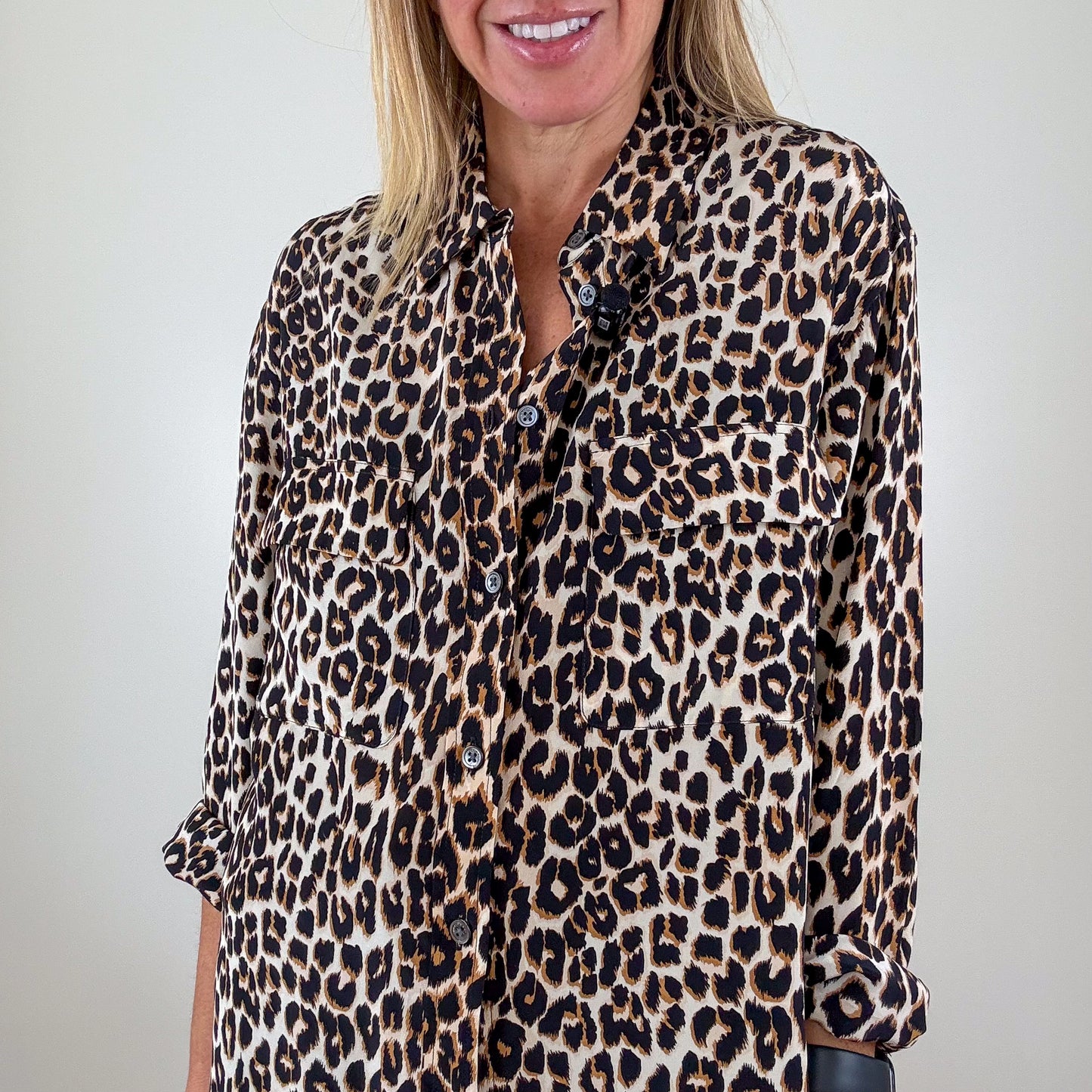 Equipment Silk Signature Leopard Print Shirt - Size S