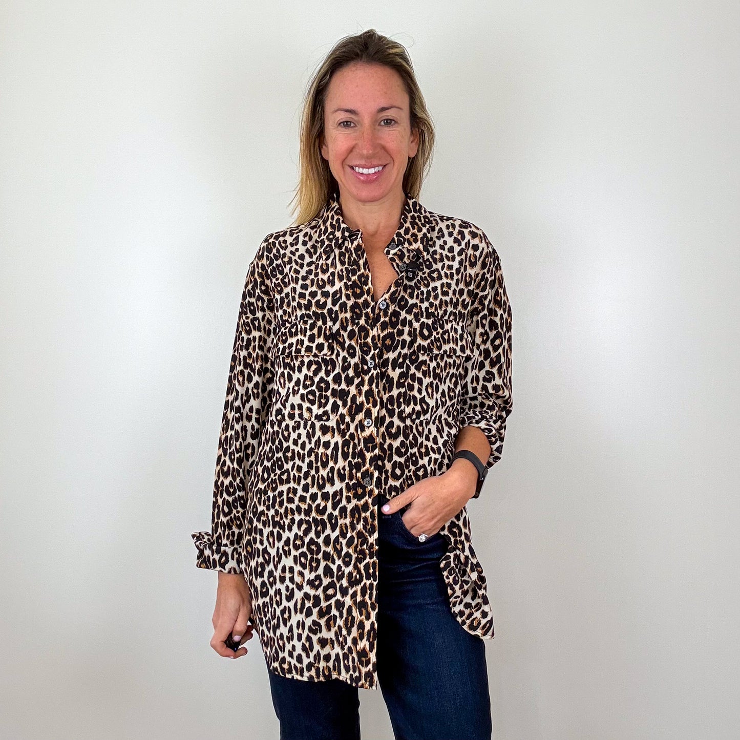 Equipment Silk Signature Leopard Print Shirt - Size S