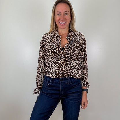 Equipment Silk Signature Leopard Print Shirt - Size S