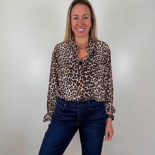 Equipment Silk Signature Leopard Print Shirt - Size S