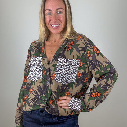 Equipment Silk Print Mix Shirt - Size M