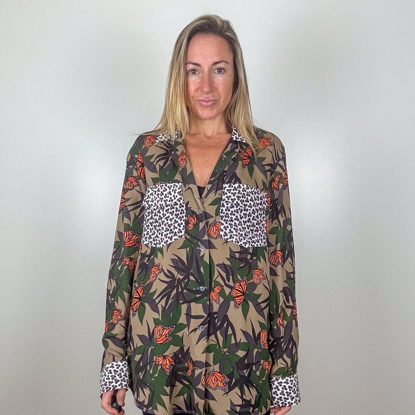 Equipment Silk Print Mix Shirt - Size M