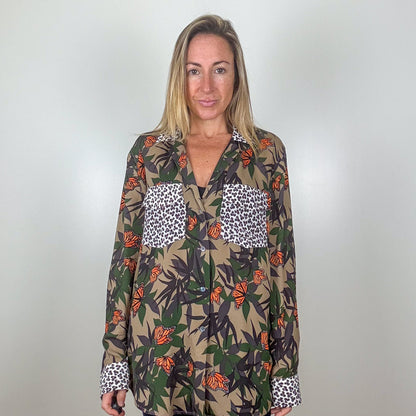 Equipment Silk Print Mix Shirt - Size M