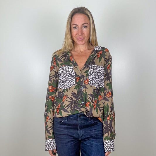 Equipment Silk Print Mix Shirt - Size M