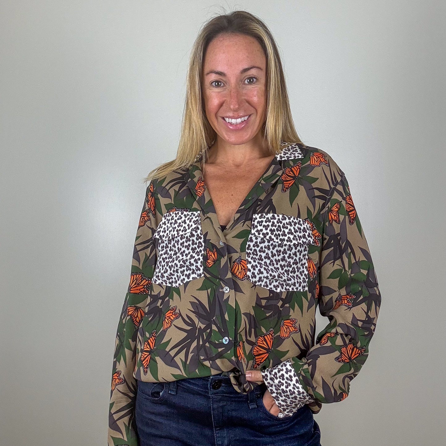 Equipment Silk Print Mix Shirt - Size M