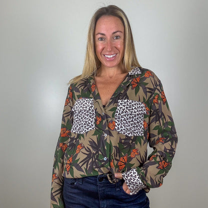 Equipment Silk Print Mix Shirt - Size M