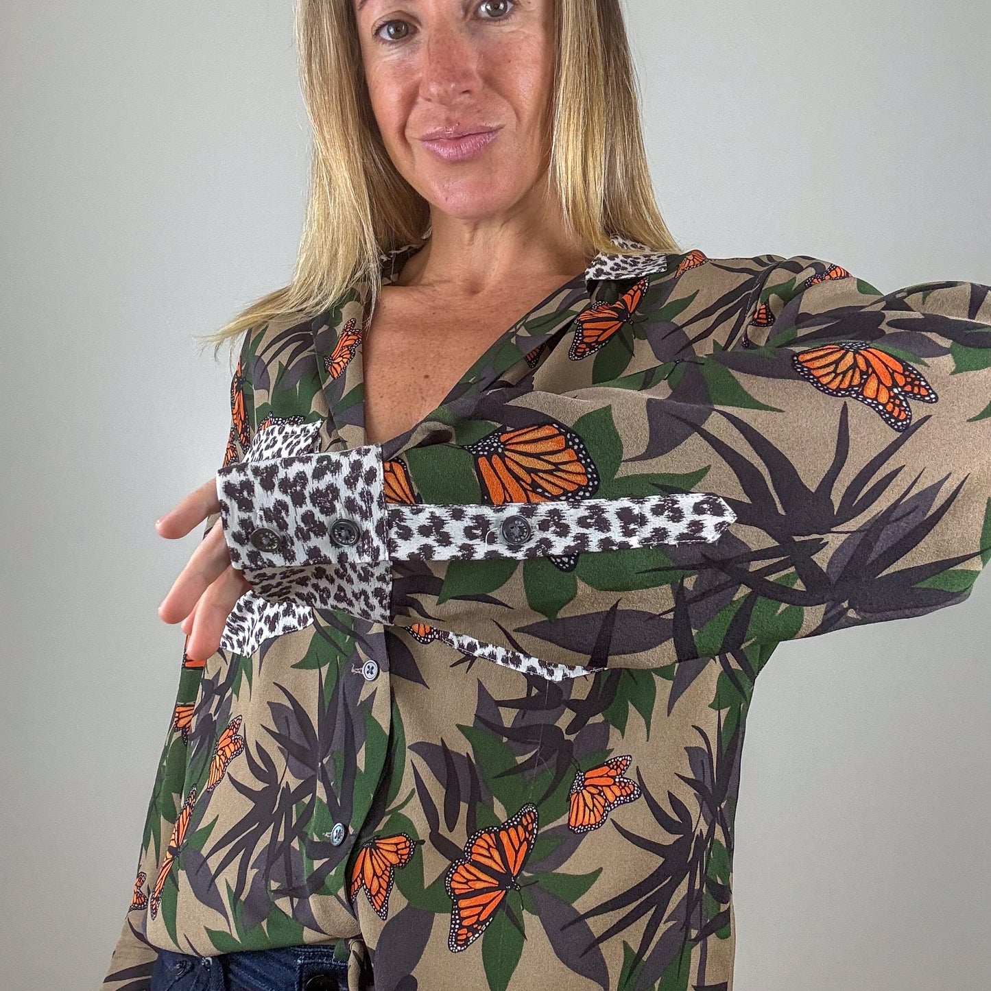 Equipment Silk Print Mix Shirt - Size M