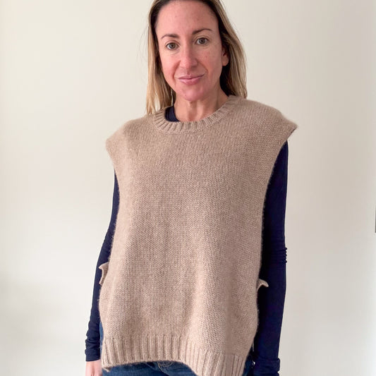 Estheme Cachemire Beige Cashmere Knit Slipover - Size L