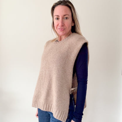 Estheme Cachemire Beige Cashmere Knit Slipover - Size L