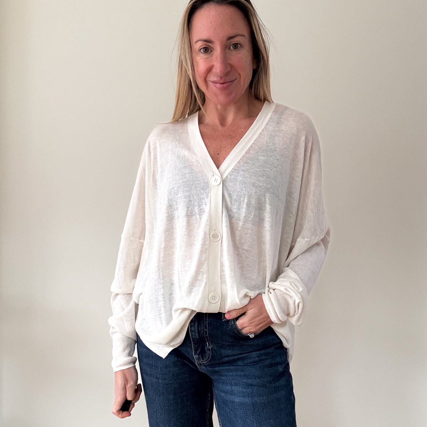 Estheme Cachemire Linen Blend Cardigan - Size L