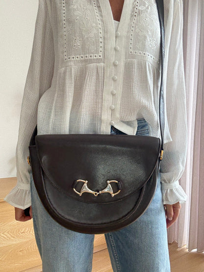 Gucci Horsebit Dark Brown Leather Crossbody
