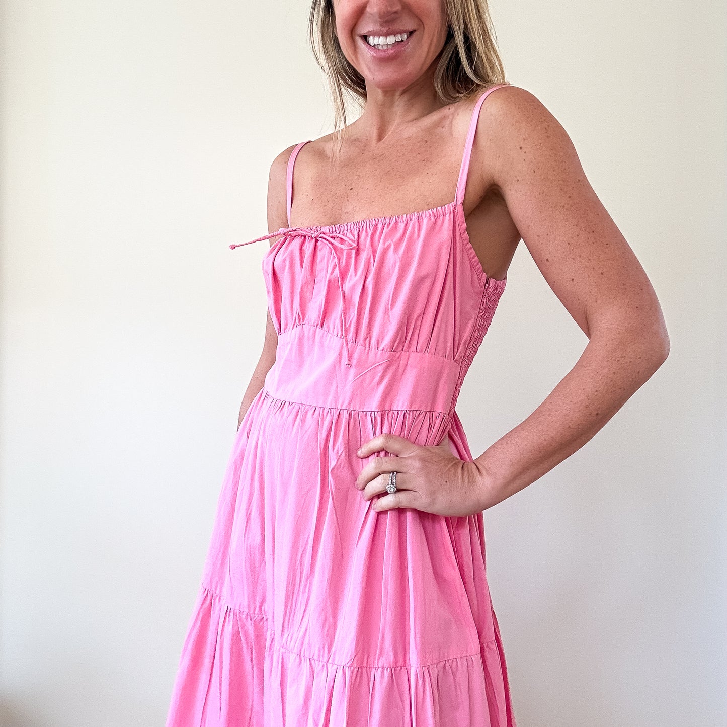 Faithfull The Brand Alexia Gathered Tier Midi Dress - Size Small