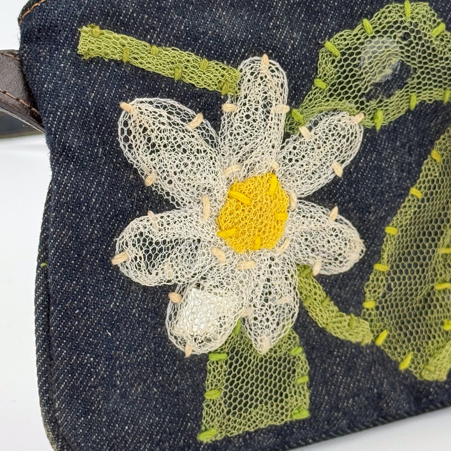 Fendi Denim Floral Embroidered Mamma Baguette Shoulder Bag