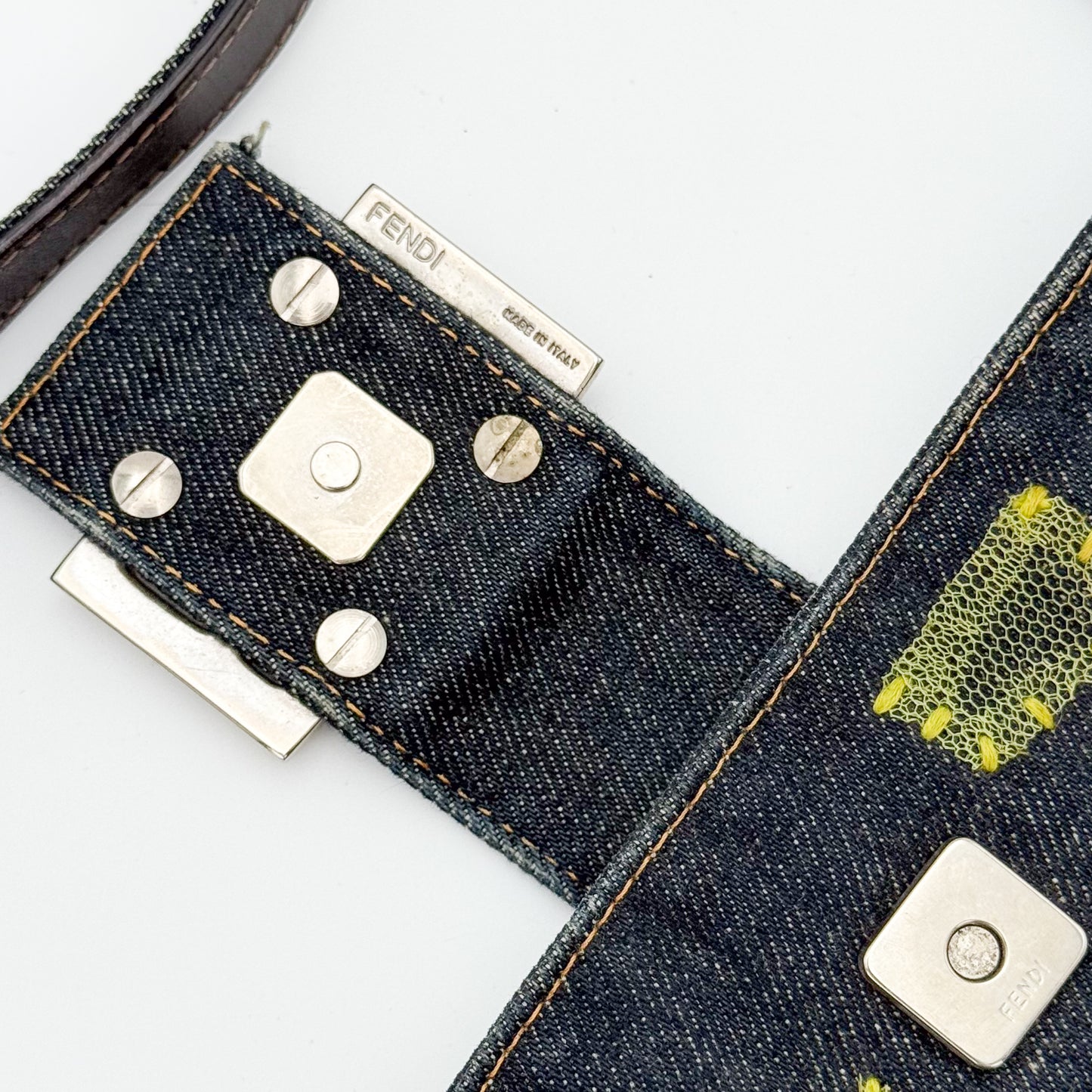 Fendi Denim Floral Embroidered Mamma Baguette Shoulder Bag