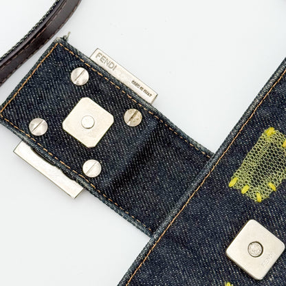 Fendi Denim Floral Embroidered Mamma Baguette Shoulder Bag
