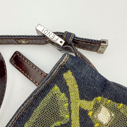 Fendi Denim Floral Embroidered Mamma Baguette Shoulder Bag