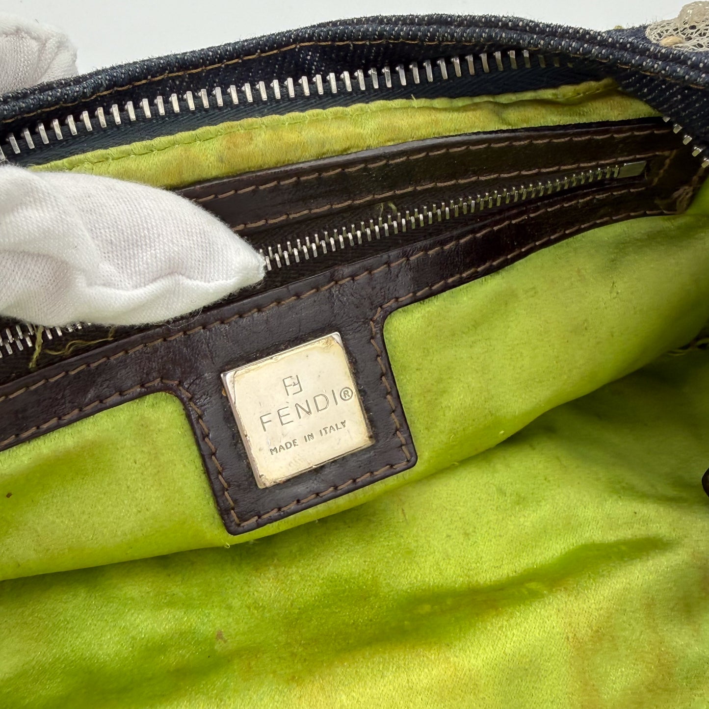 Fendi Denim Floral Embroidered Mamma Baguette Shoulder Bag