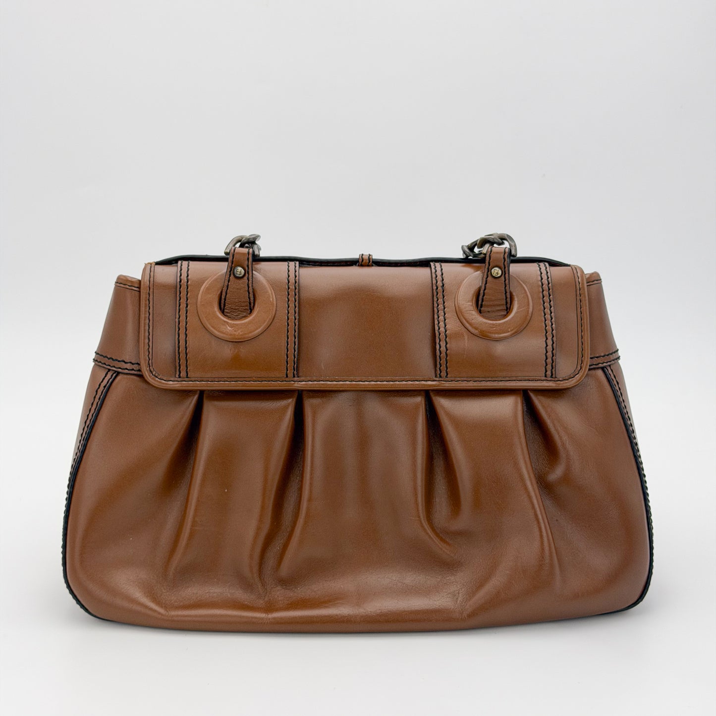 Vintage Fendi B Bag back view showing structured leather panels