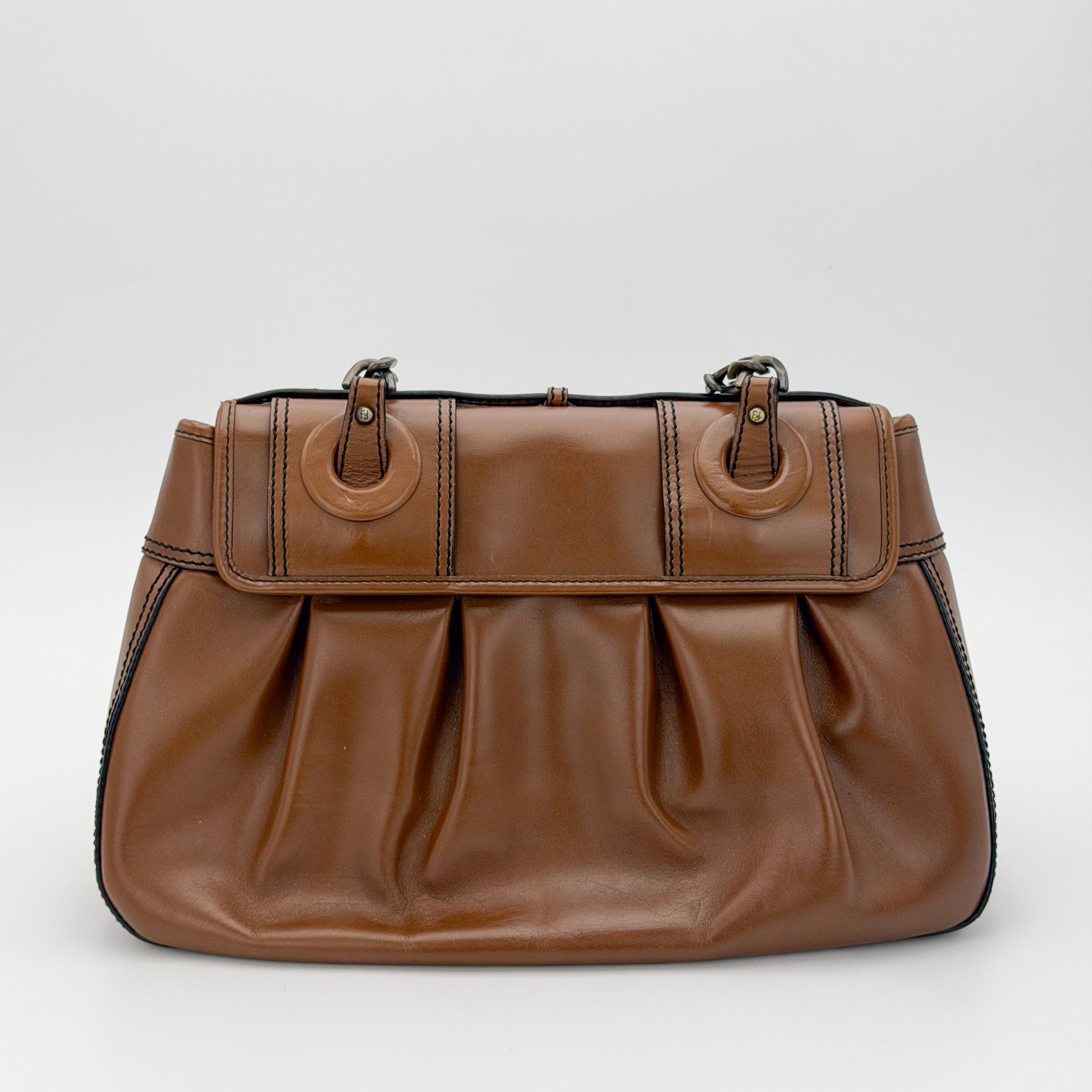 Vintage Fendi B Bag back view showing structured leather panels