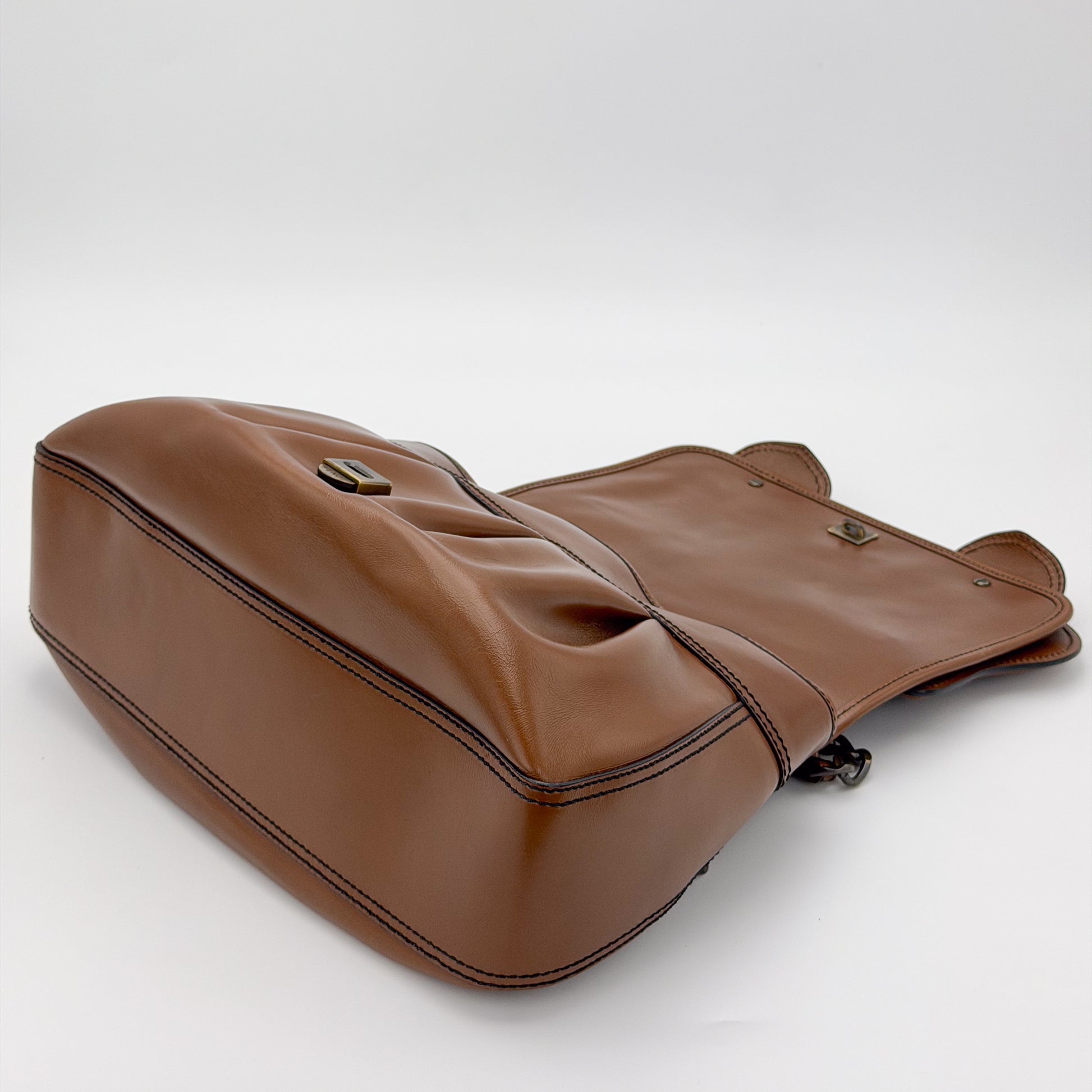 Vintage Fendi B Bag base view showing structured leather panels