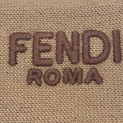 Authentic preloved Fendi Roma raffia oversized tote bag in natural beige with exterior logo embroidery